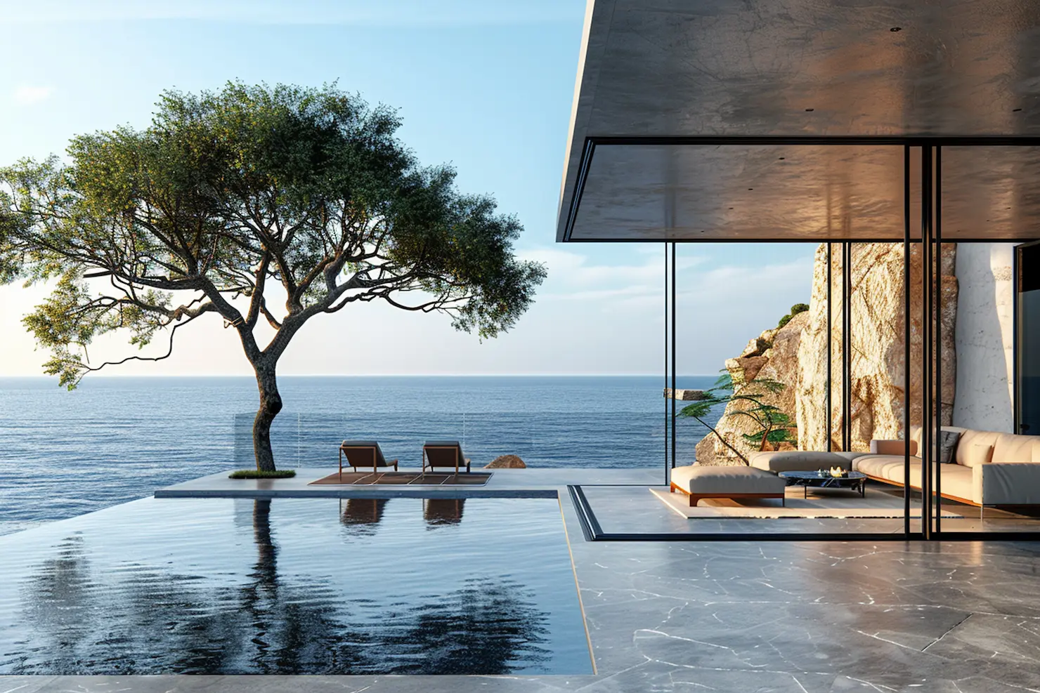 Architecture minimaliste en bord de mer
